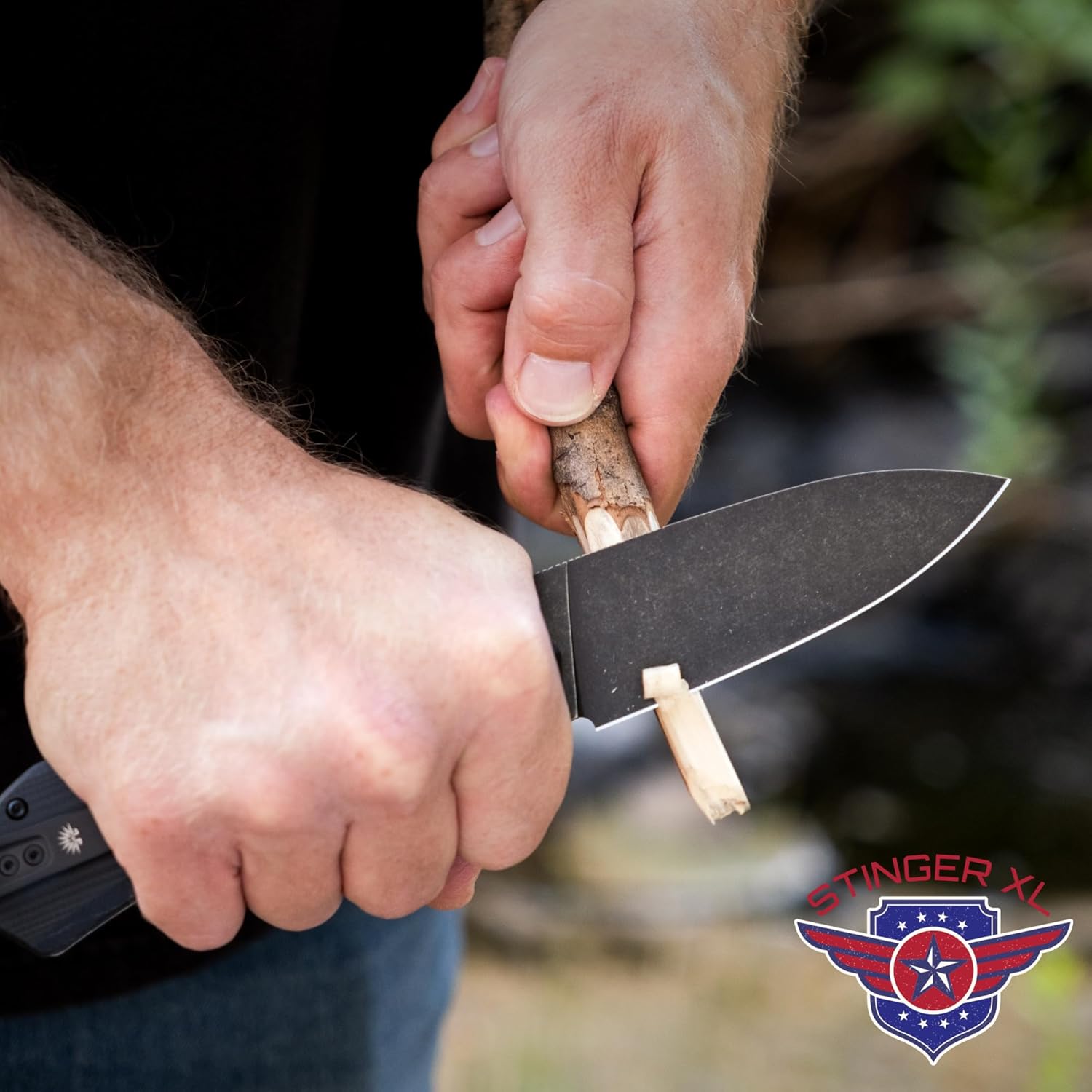 Off-Grid Knives - STINGER XL Folding Knife, 154CM Steel, Full Flat Grind, G10 Scales, Ceramic Bearings, Drop-Shut Action, Deep Pocket Clip, Left or Right Hand Carry, Camping & Tactical Use (Blackout)