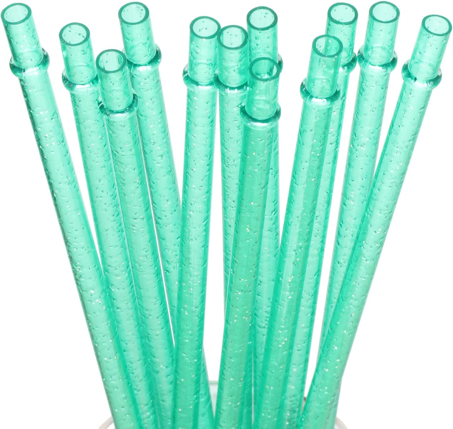 Dakoufish BPA-Free 12 Piece 11 Inch Reusable Clear Plastic Glitter Sparkle Drinking Straw Plus one Cleaning Brush (Mint,11inch)
