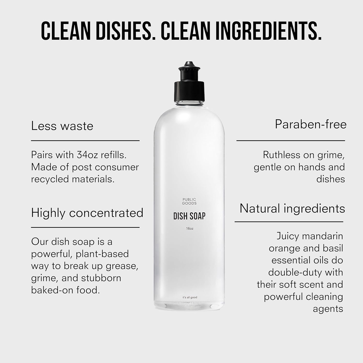 Public Goods Natural Dish Soap | Kitchen Soap | Plant-Based & Vegan Friendly | Clear Dish Detergent Liquid | Concentrated Formula | Made in USA | Mandarin Basil | 16 Fl Oz - Image 4
