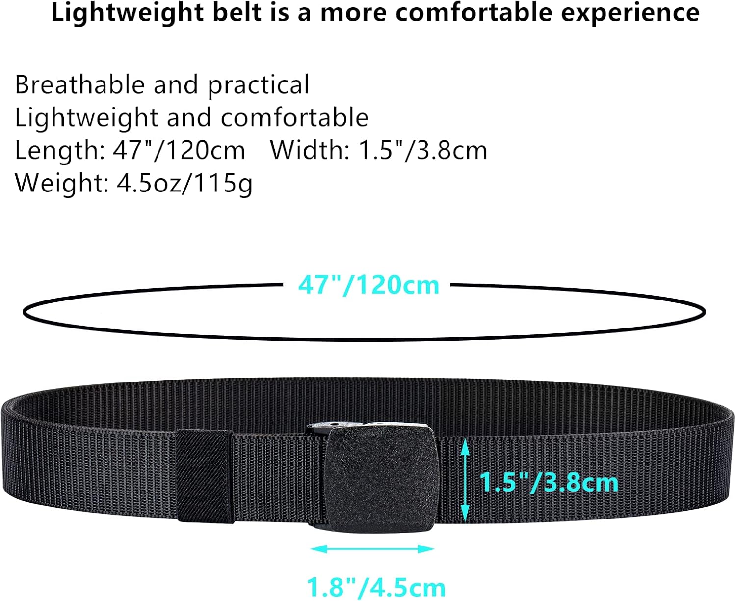 5 Pack Nylon  Belt Plastic Buckle 1.5" Tactical bing Casual Belt for Work