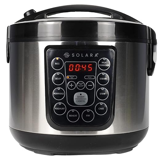 SOLARA MultiPurpose Electric Rice Cooker, 4 Litre - Cool Touch MultiPurpose Cooker and Food Steamer, Digital Rice Cooker, 4 Cups (8 Cups Cooked) with Steam & Rinse Basket, 500 Watts, Silver