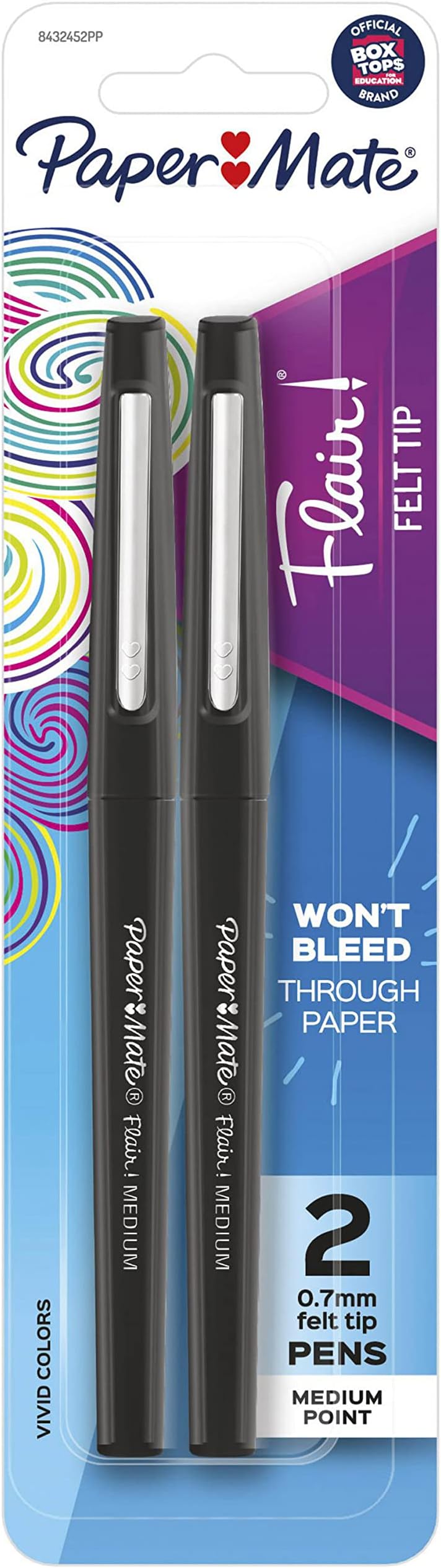 Paper Mate Flair Felt Tip Pens, Medium Point (0.7mm), Black, 2 Count (Pack of 1)