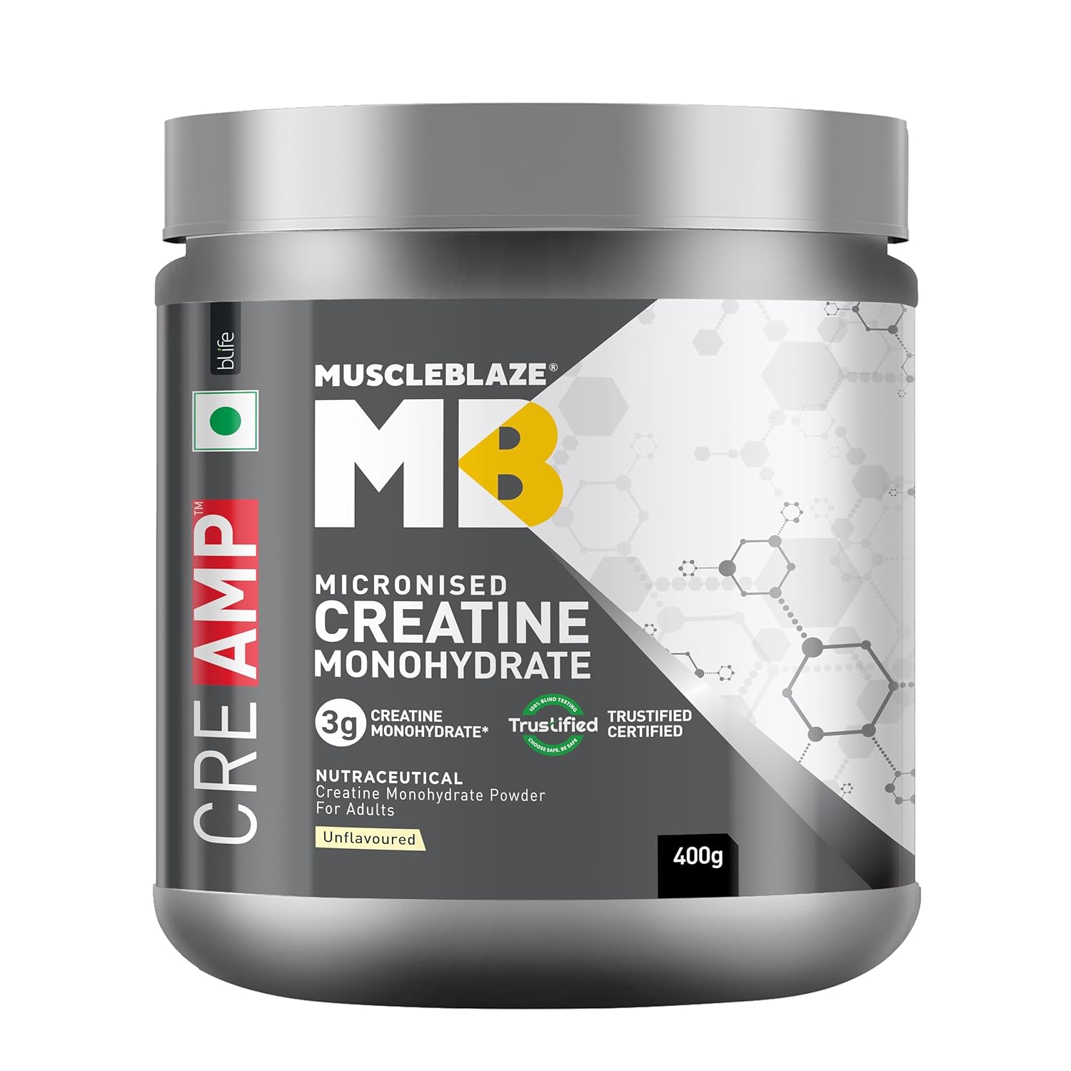MuscleBlaze Creatine Monohydrate | India's Only Labdoor USA Certified Creatine (Unflavoured, 400 g / 0.88 lb, 133 Servings)