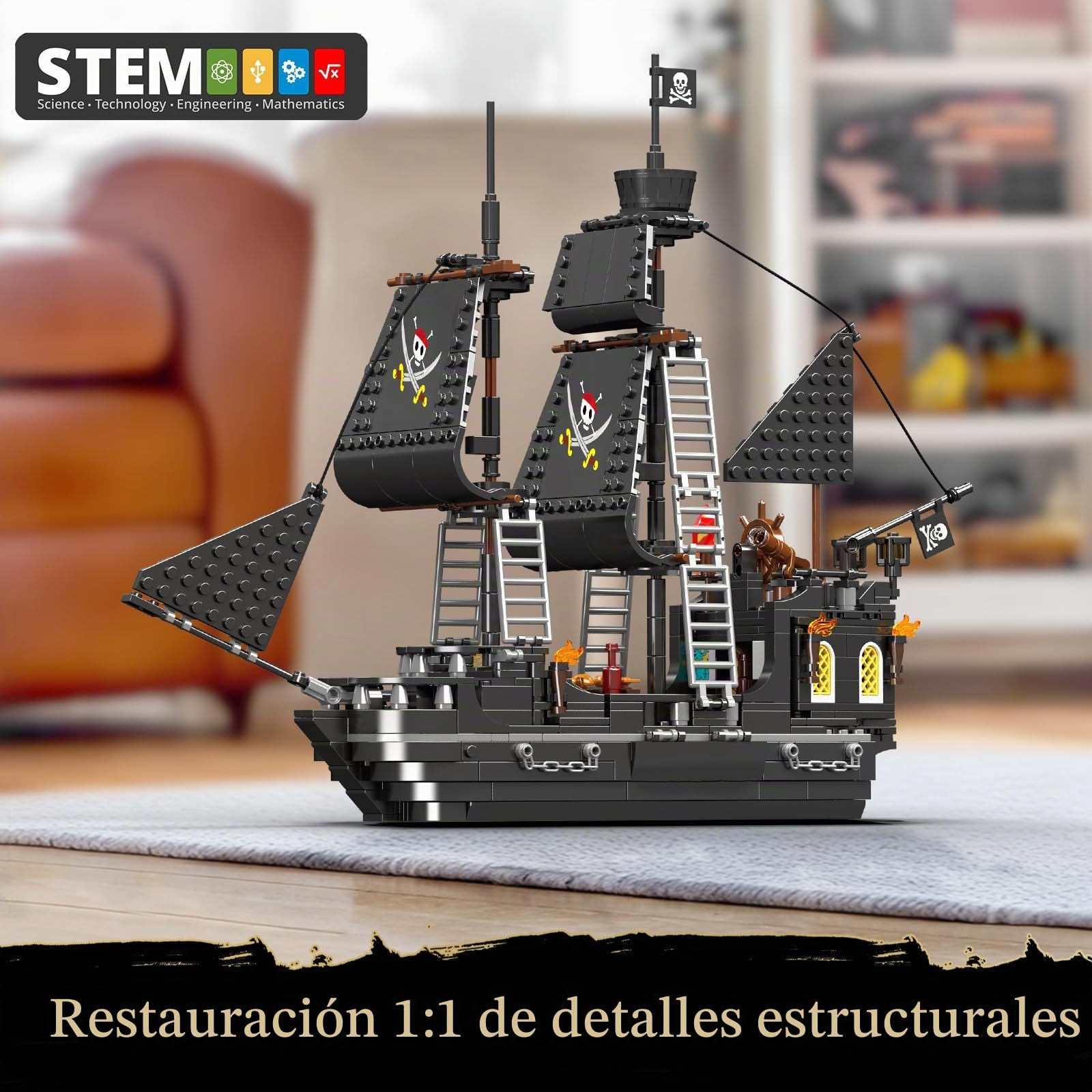 Mould King 10195 Black Pearl Velero Barco Pirata Bloques de Construcción, 932 + piezas con diseño detallado, regalo para niños y niñas a partir de 10 años