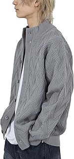 [NAVY] [ネイビー] ニットカーディガン メンズ スタンドネック ストレッチ 軽量 軽い リンクス編み 畦編み 羽織り トップス