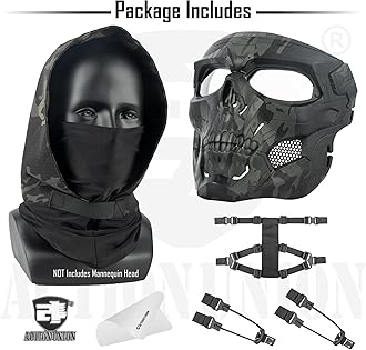 ACTIONUNION Airsoft Mask Full Face Skull Balaclava Face Mask Men Skeleton Mask Tactical Protective Paintball Mask Halloween Cosplay Costume