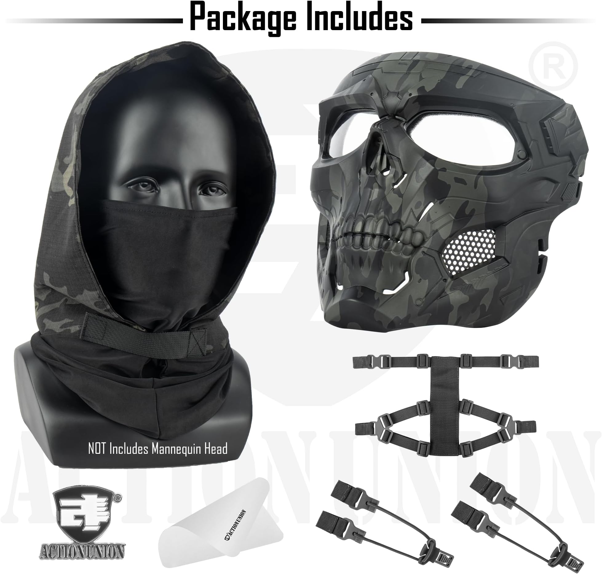 ACTIONUNION Airsoft Mask Full Face Skull Balaclava Face Mask Men Skeleton Mask Tactical Protective Paintball Mask Halloween Cosplay Costume