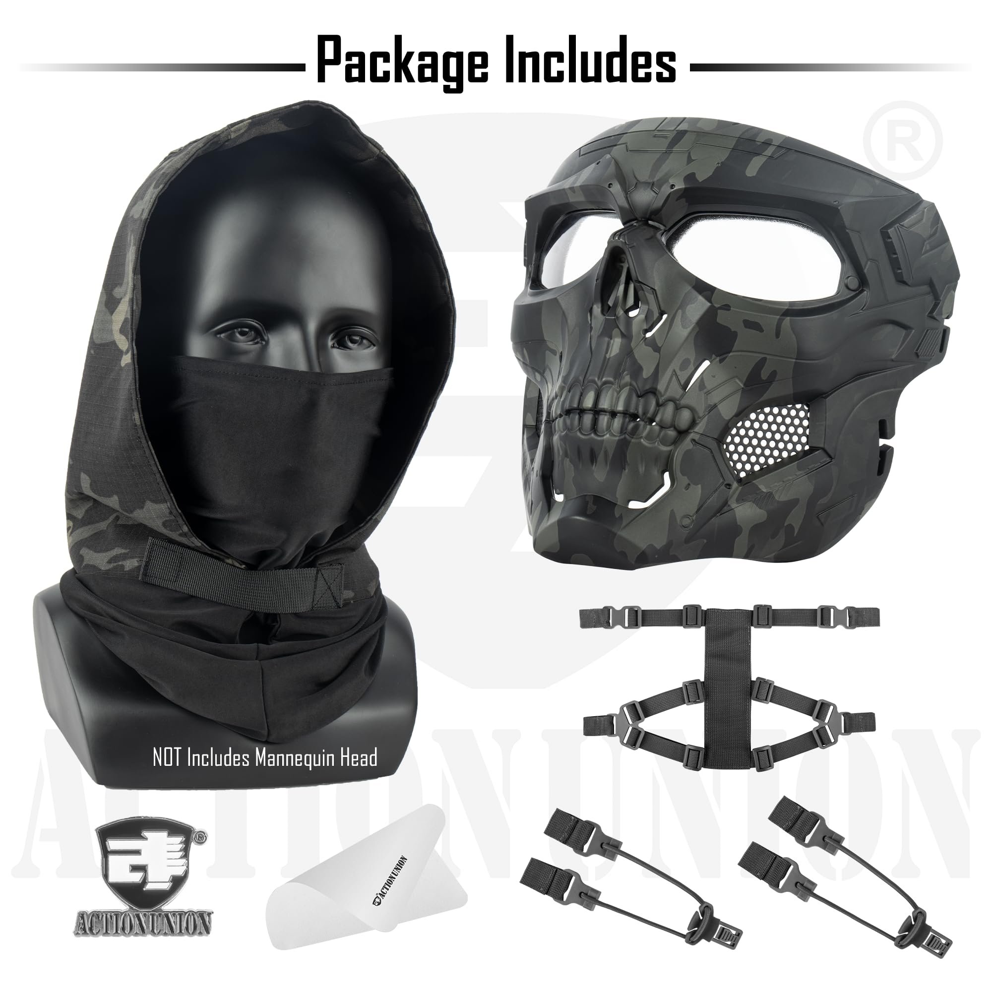 ACTIONUNION Airsoft Mask Full Face Skull Balaclava Face Mask Men Skeleton Mask Tactical Protective Paintball Mask Halloween Cosplay Costume