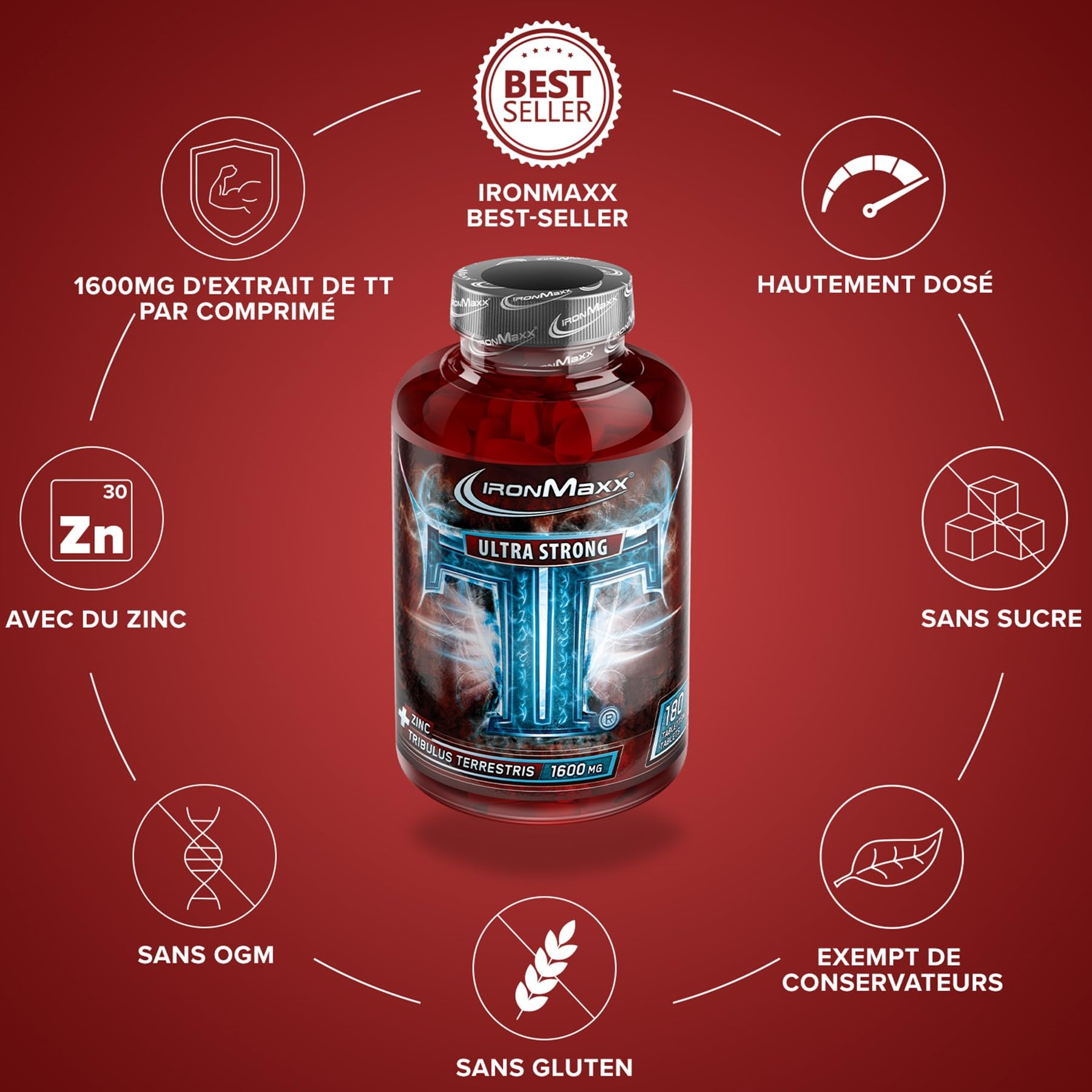 IronMaxx – Tribulus Terrestris – 180 comprimés – Complément alimentaire au zinc pour le sport & la nutrition