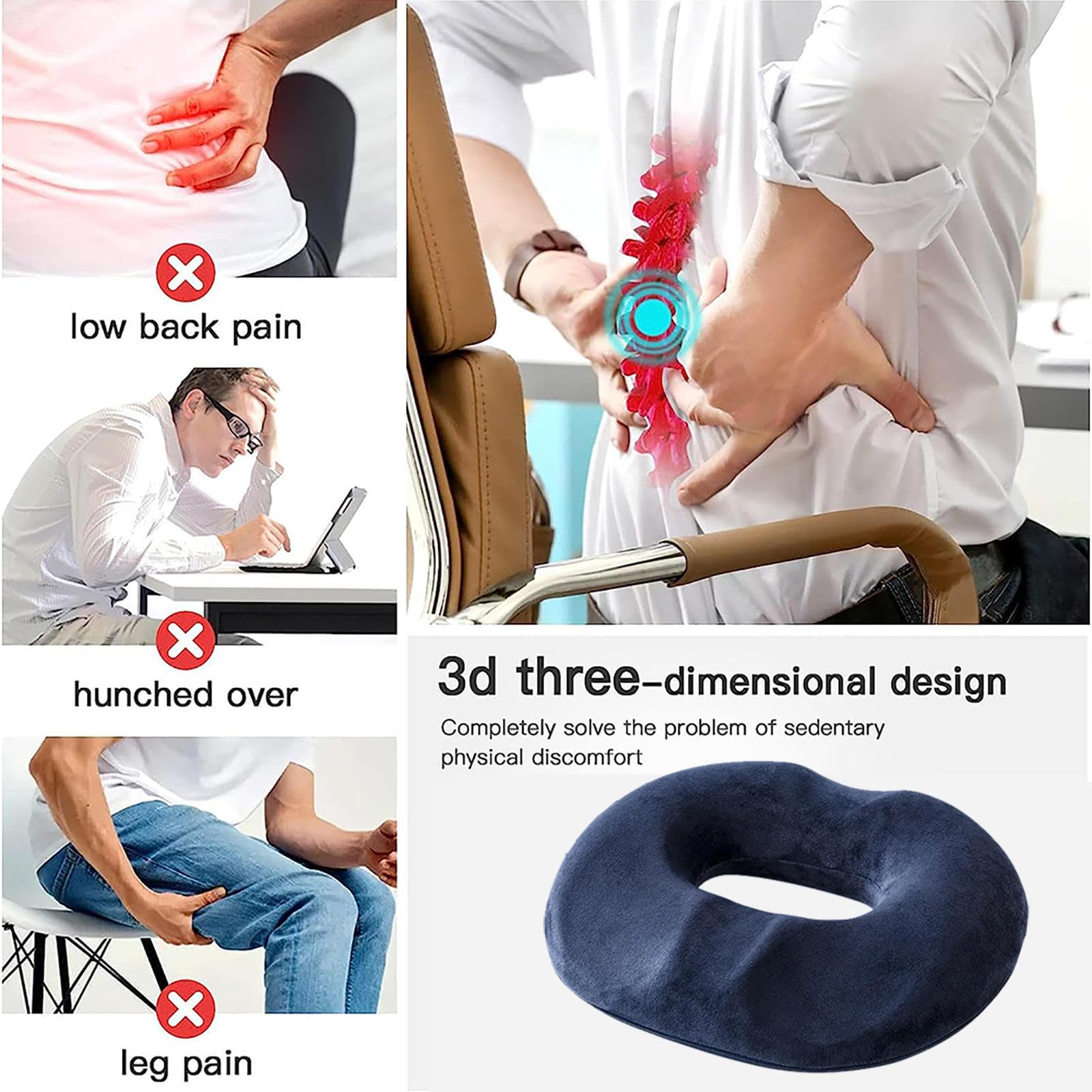 Cuscino per emorroidi, Cuscino per Sedile antidecubito in Memory Foam di Alta qualità, Lavabile, Cuscino per Sedia a rotelle per Ufficio, Auto, Sedia a rotelle, Scuola, Blu
