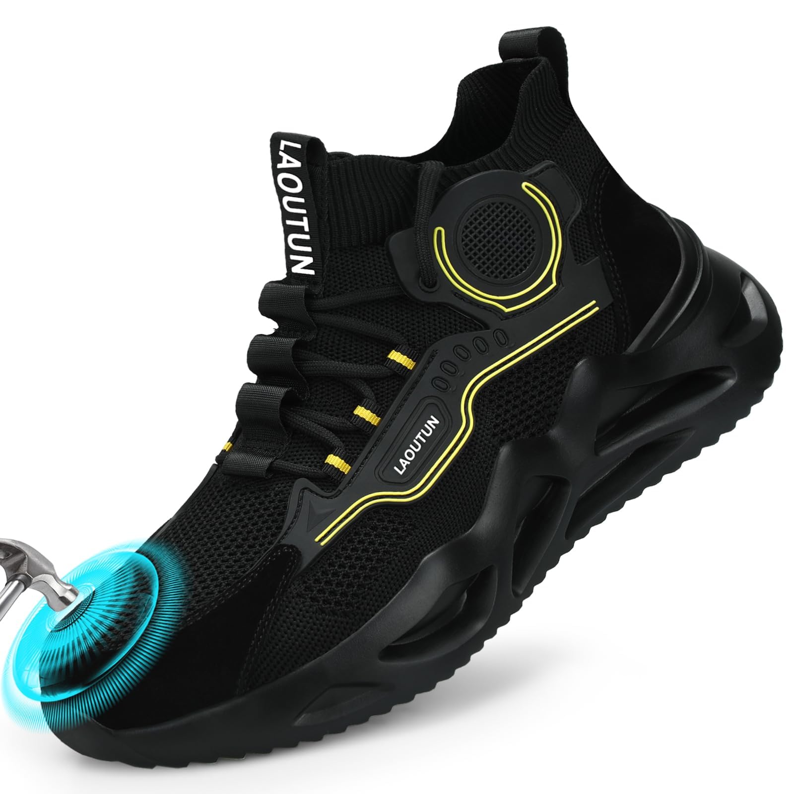 LAoutun Safety Trainers Comfortable Steel Toe Cap Trainers Mens Safety Shoes Lightweight Work Boots for Men Industrial Protective Work Shoes Dark Black