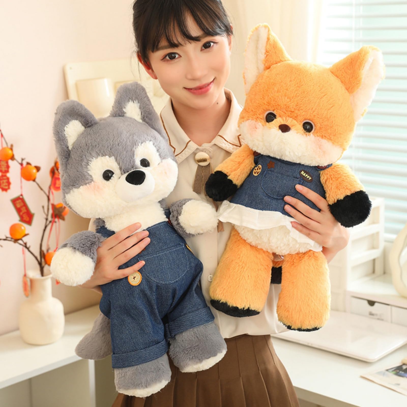 Kuscheltier Fuchs, Fuchs Wolf Plüschtier Stofftier Spielzeug, Weiche Niedliche Kuscheltier Fuchs, Fuchs Wolf Plüsch Spielzeug, Geschenk für Kinder Jungen und Mädchen (65cm,Orange)