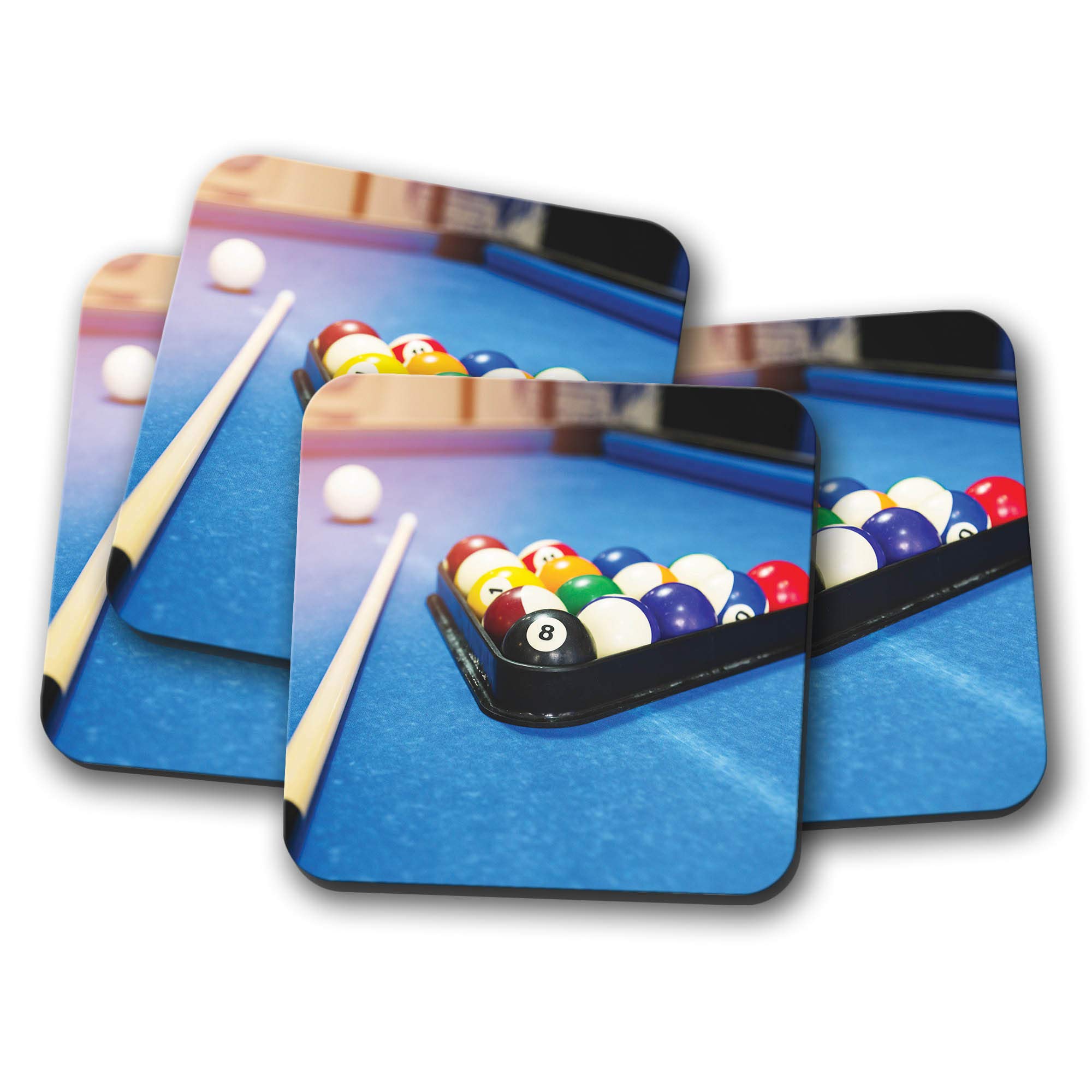 Destinationvinyl Multicolor 4 Set - Pool Table Coaster - Snooker Billiards Sports Dad #8563