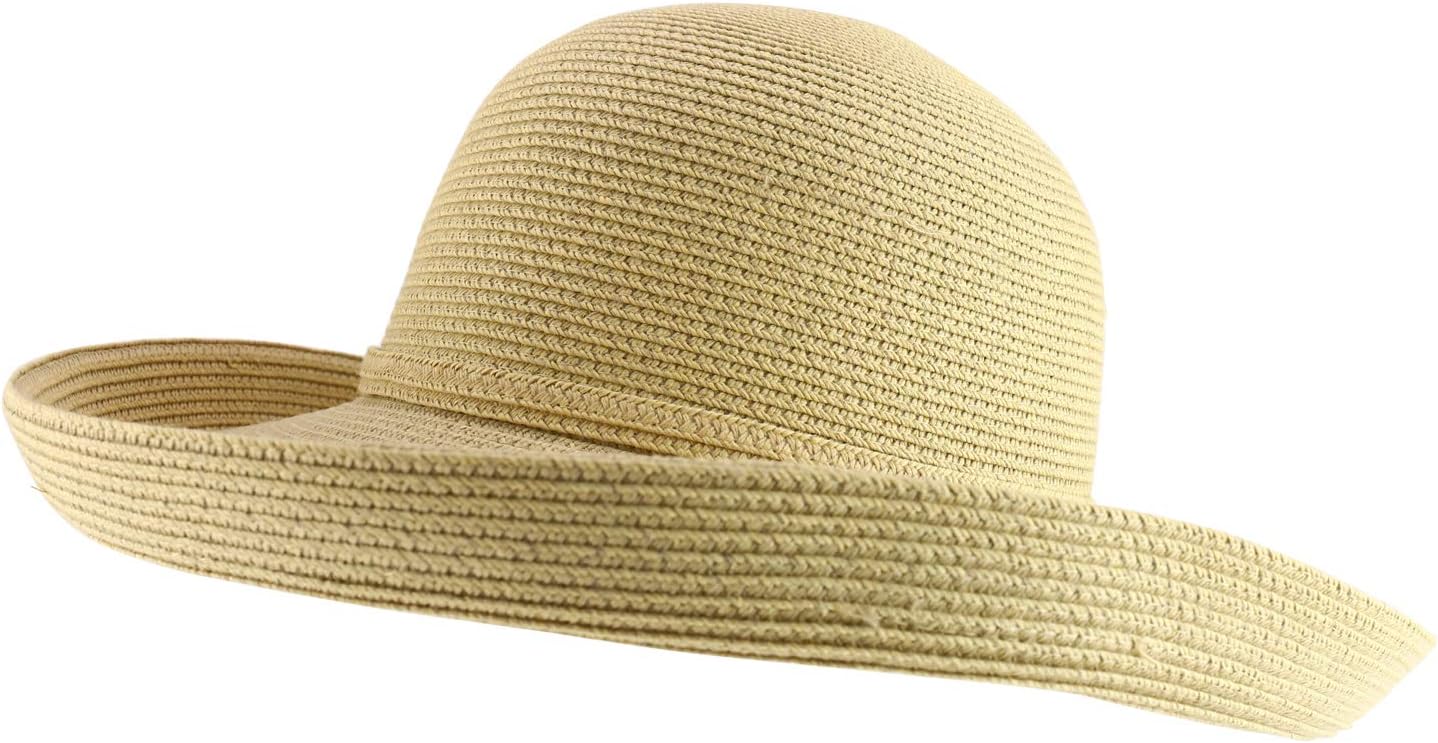 Trendy Apparel Shop Women's UPF 50+ Soft Paper Braid Large Kettle Brim Sun Hat