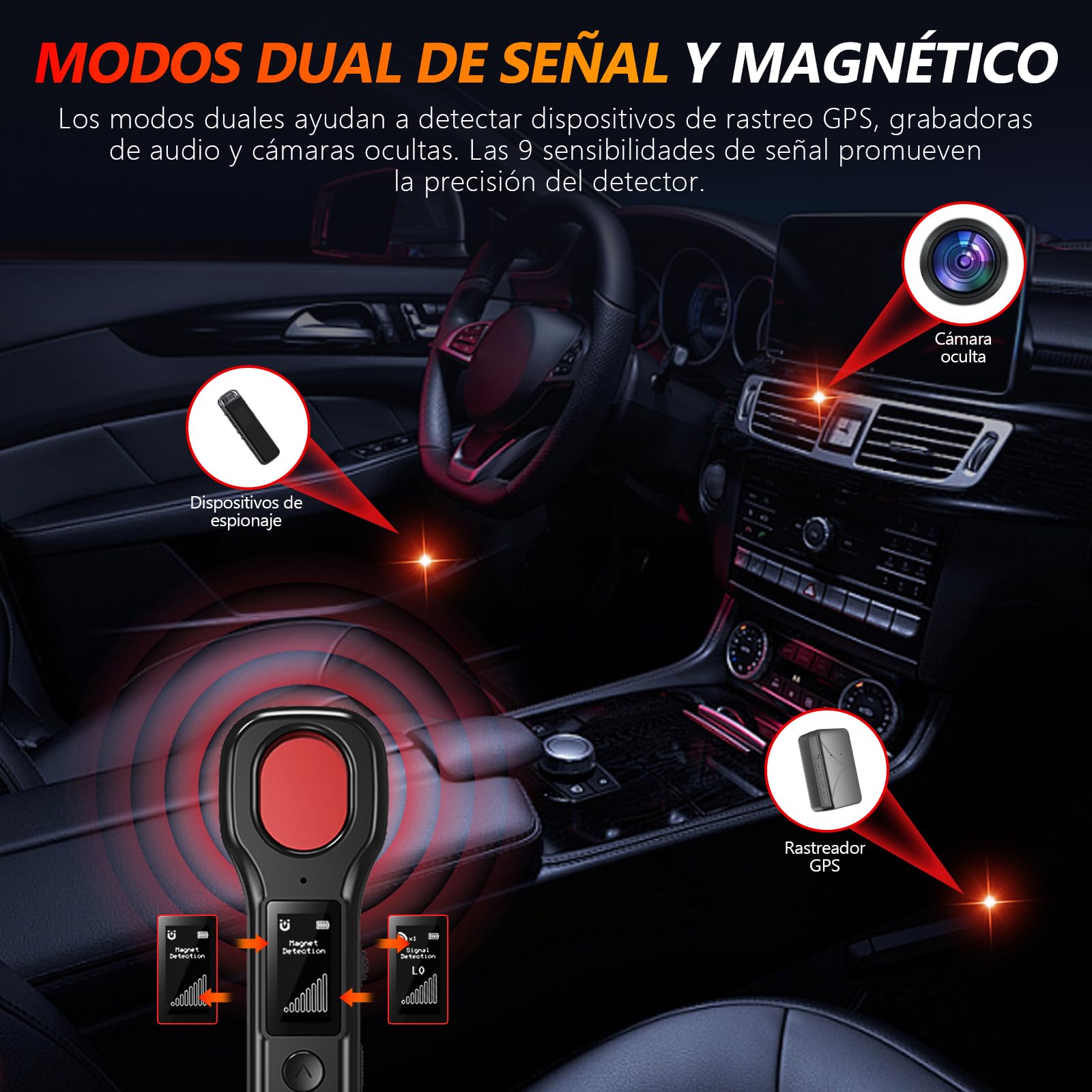 LONGYI Detector de Micrófonos Ocultos, Detector Profesional de Cámaras para Detectar Cámaras Ocultas, con Pantalla LED HD, hasta 10 Horas de Funcionamiento, Ideal para Hoteles, Hogares y Oficinas