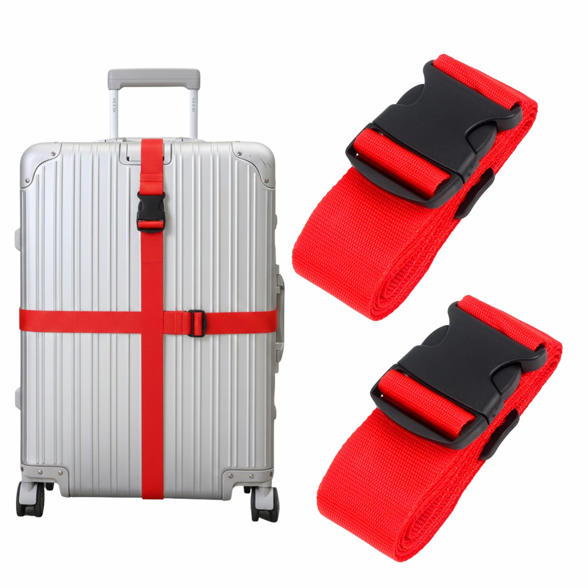 Kraptick Adjustable Luggage Straps with Heavy-Duty Secure Buckle – Extra-Strong Travel Suitcase Safety Belt for Luggage Protection, Easy Fit, Durable & Reliable for Air and Train Travel (Red)