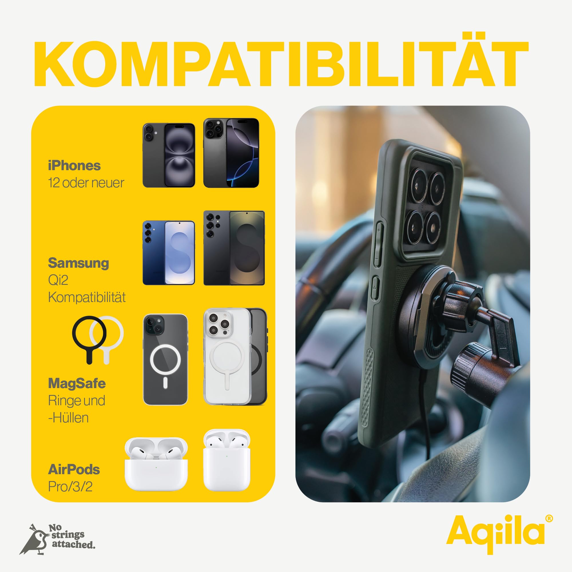 Qi2 bezprzewodowa ładowarka z uchwytem samochodowym, ładowarka 15 W do MagSafe, funkcja 3 w 1, silny magnes 1000 gf, ładowarka indukcyjna, bezprzewodowa ładowarka Powerbird, czarna