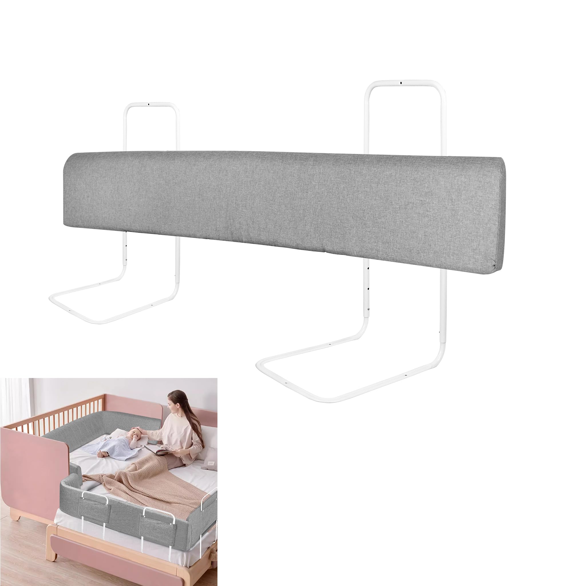 YRHome 1 griglia di protezione per il letto, 150 cm, per bambini, con chiusura lampo, per bambini e neonati, colore grigio