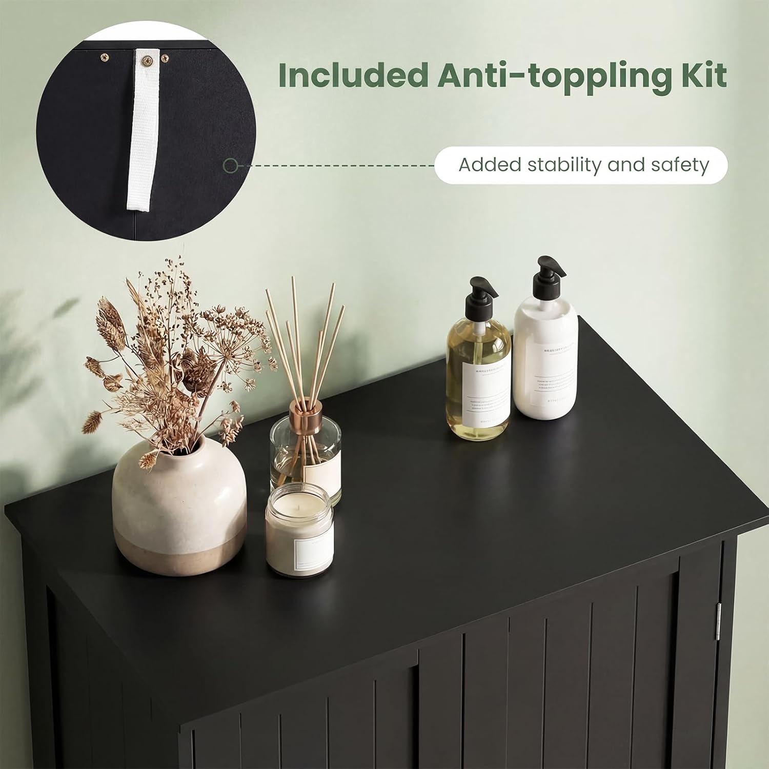 LDAILY 2-Door, 3-Position Adjustable Shelves Modern Bathroom Storage Cabinet with Anti-Tipping Device, Freestanding, Black, 23.5' x 14' x 34.5'
