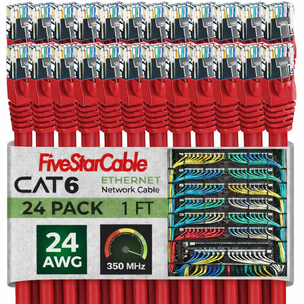 Lot de 24 câbles Ethernet Cat6 de 3,5 m, câbles de raccordement LAN haut débit avec connecteurs RJ45, cordon réseau Gigabit pour routeur, modem, PC, Xbox, PS5, ordinateur, durable et fiable, rouge