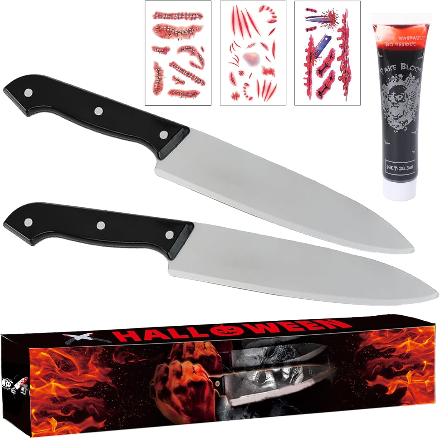 Halloween Fake Knife with Realistic Fake Blood, 2pcs Classic Knife for Halloween Cosplay Party Dress Up (Style 4)