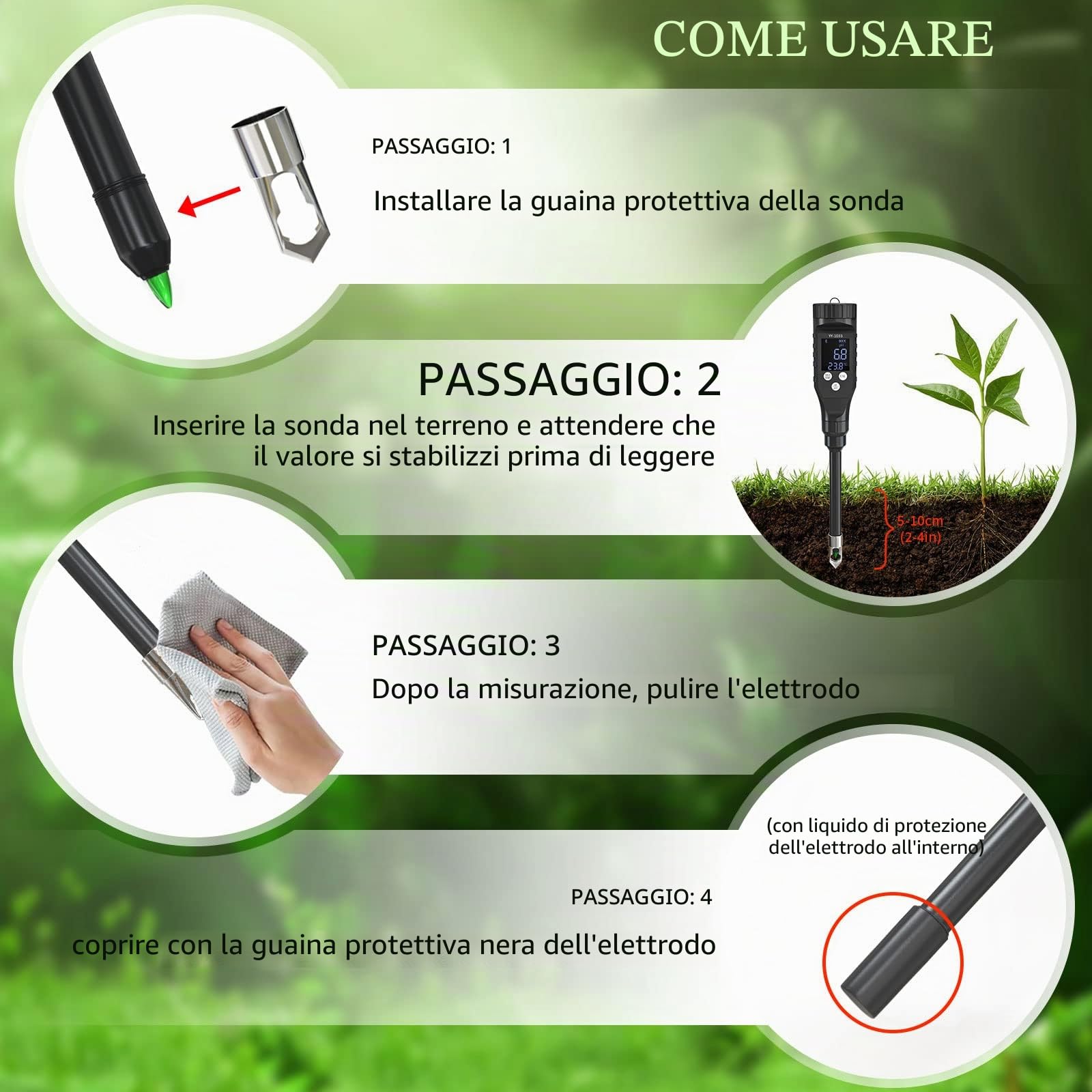 Misuratore PH Terreno, pHmetro del Suolo Digitale con Elettrodo di PH in Acciaio Inox, Bluetooth PH Tester del Suolo per la Cura delle Piante, Ottimo per Giardino, Prato, Fattoria