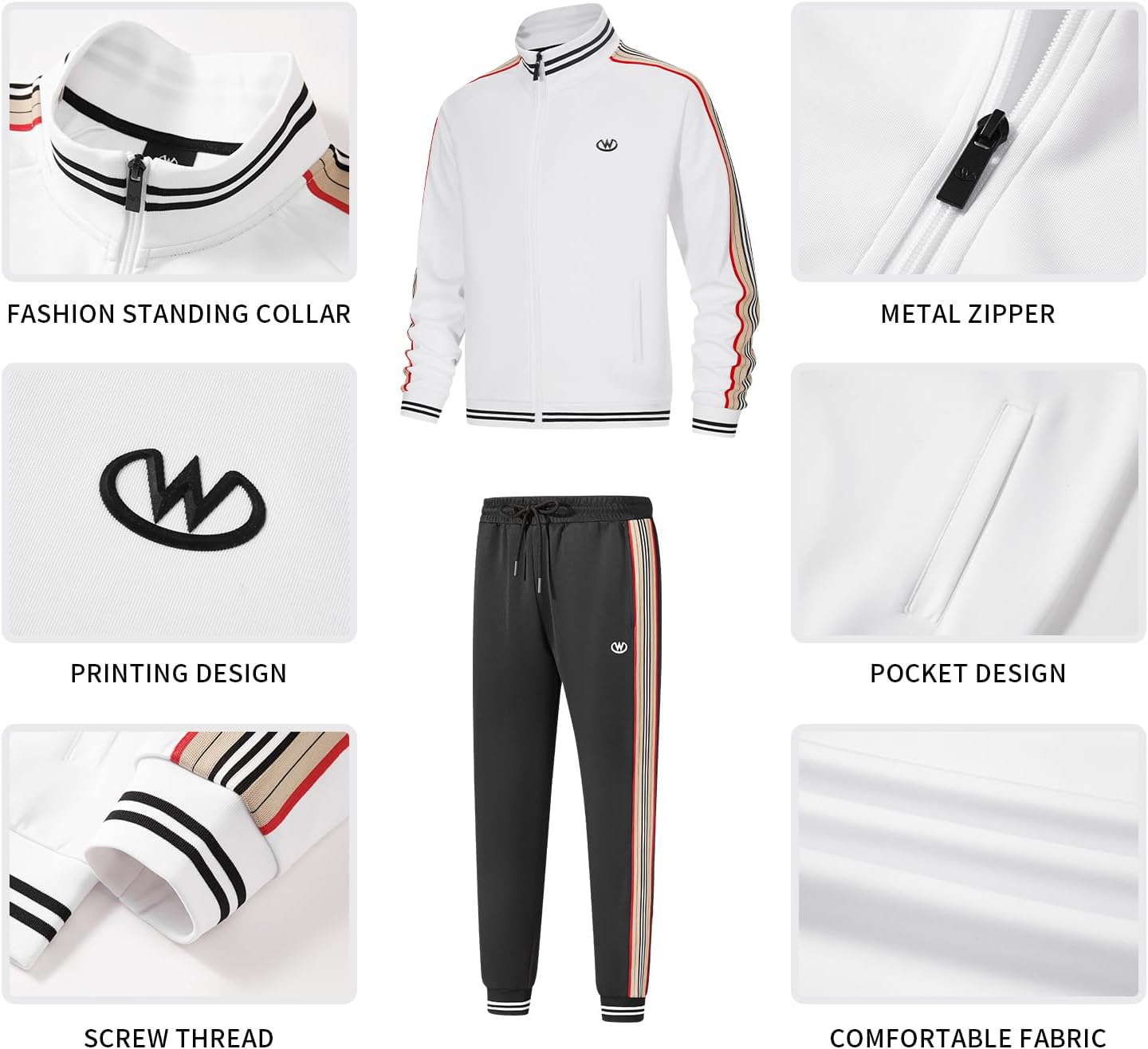 W JIANWANG Track Suits for Men Set Jogging Tracksuit Mens Sweatsuits Workout Running Sports Jogger Sweat Suits Outfits - Image 3