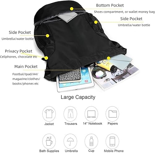 Miniatura 4 de Mochila de fútbol, bolsa de fútbol, con cordón, para gimnasio, baloncesto, voleibol, para hombres y mujeres, con compartimento para pelotas