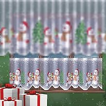 MforStyle Cafe Net Curtain Christmas Snowman Xmas Pattern // WIDTH SOLD BY THE METRES Ready to Hang (DROP: 23" (58cm) Eyelet Top)