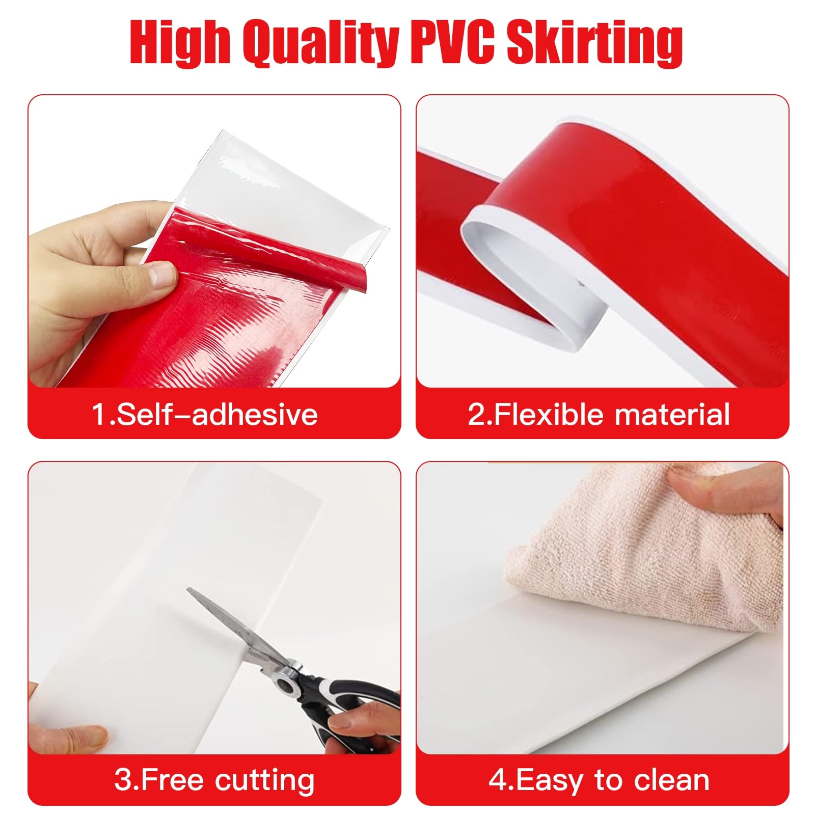 Rodapié suave autoadhesivo, zócalo de 10 cm x 10 m autoadhesivo para todo tipo de habitaciones, zócalo blando adhesivo marco final de PVC, zócalos flexibles de marco de pliegue - apartamento blanco