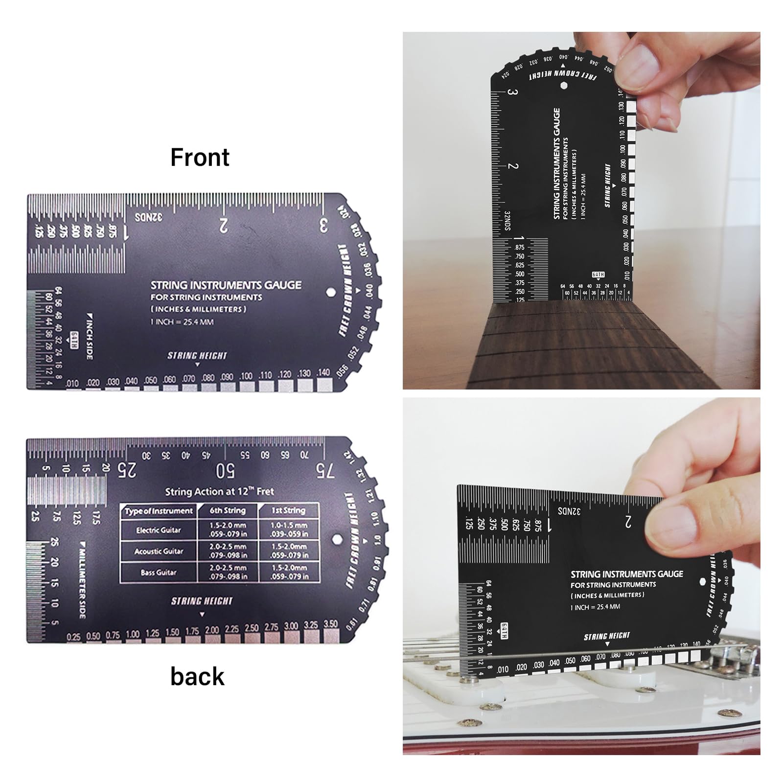 Cheerock Lot De 10 Jauges D'action Pour Cordes De Guitare, Outil De Réglage De La Hauteur Des Cordes De Guitare, Outils De Réparation De Guitare Pour Mesurer Avec Précision La Hauteur Et