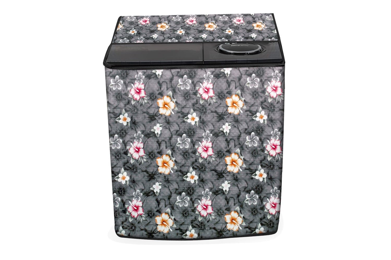 Stylista Washing Machine Cover Compatible for LG 9.0 kg semi Automatic P1064R3SA Floral Pattern Grey-picture-27