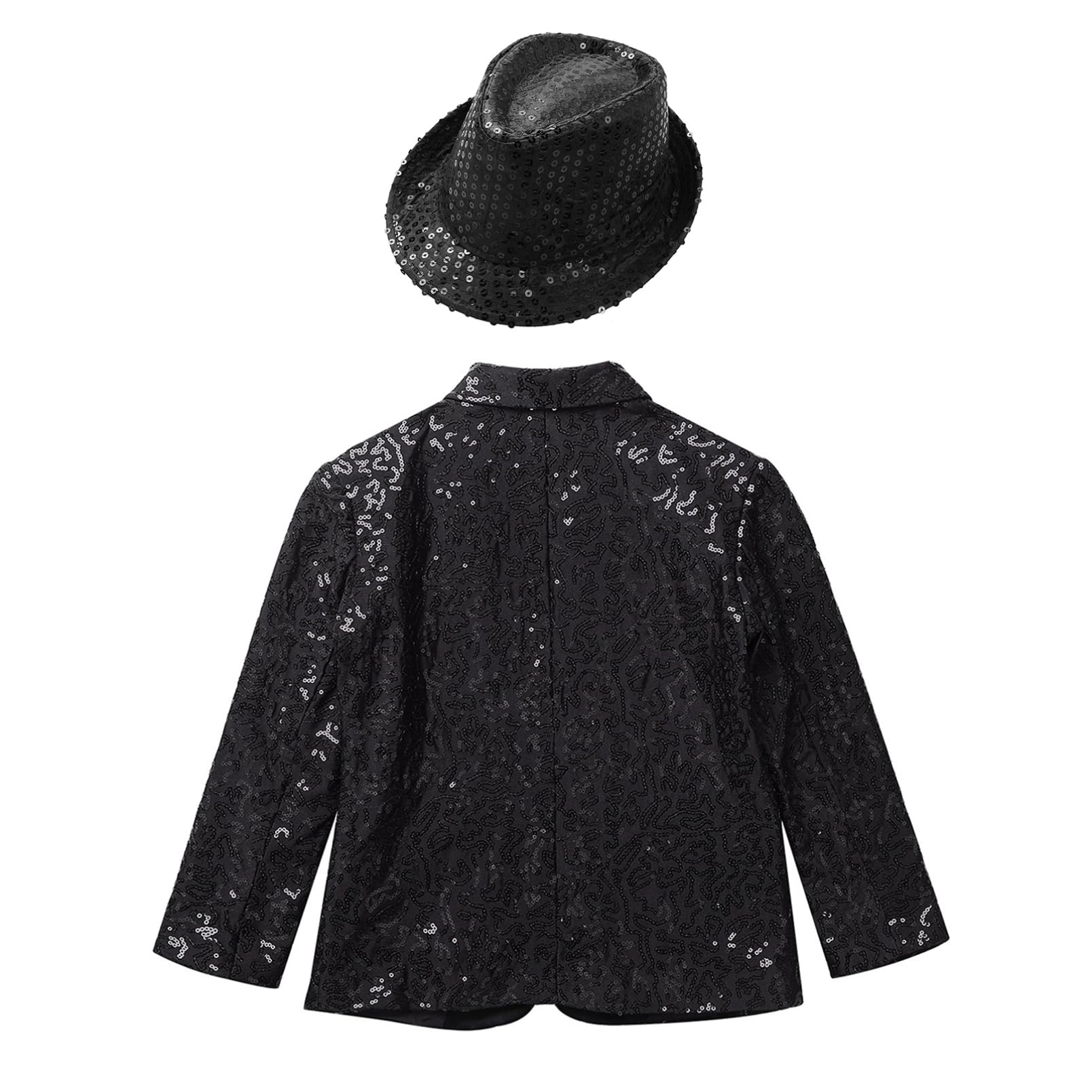 dPois Giacca Formale da Bambini Ragazzi Blazer Gentleman con Cappello Capotto Tuxedo Smoking Panciotto da Cerimonia con Paillettes Lucide Giacche Elegante da Battesimo