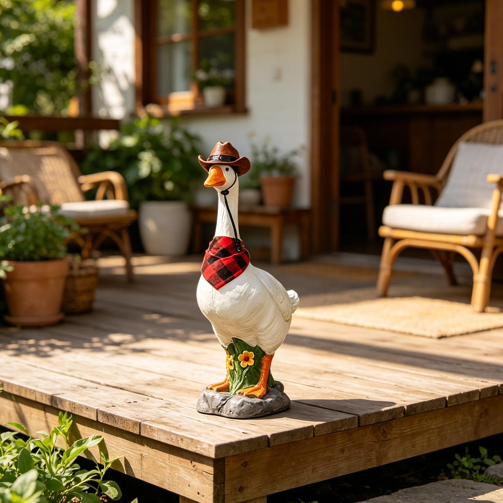 Statua Decorativa Da Giardino Realistico Resistente Alle Intemperie Con Cappello | Scultura Oca Giardino Tendenza per Giardino Terrazza Prato Cortile Festa della Mamma Cremagliera
