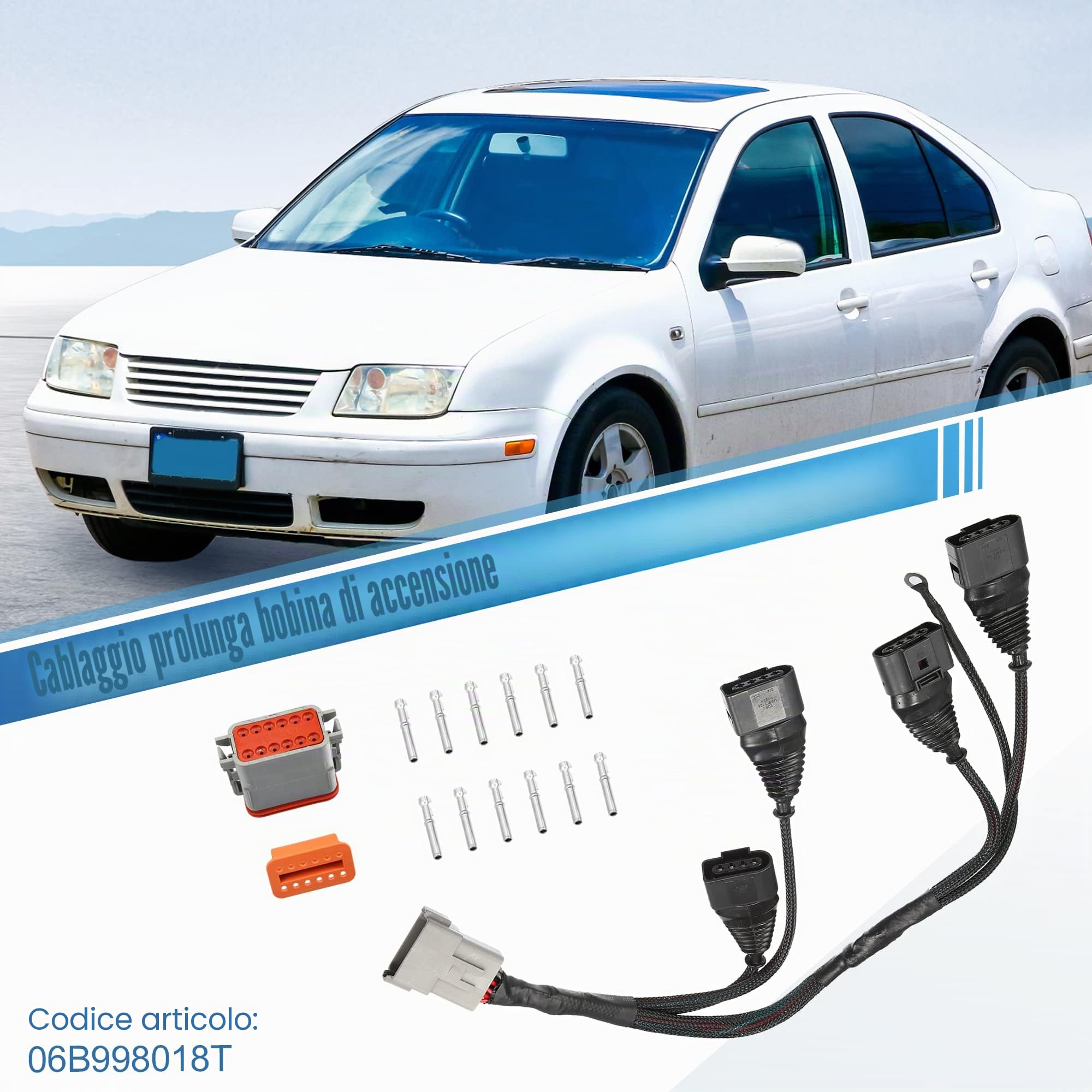 A ABSOPRO Bobina Accensione Filo Cablaggio Completo Per Auto 1 Set | Colore Nero, Materiale Plastica Metallo, 12P 4P, OE 06B998018T, Per Audi TT 99-06,per VW 1.8T 97-06, Dim 38-28-50-55-55cm