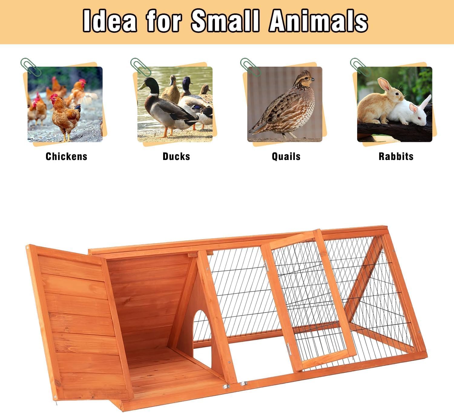 Wooden Chicken Coop Rabbit Hutch Outdoor Small Animal Cage with Ventilated Wire Run, Emovable Tray for Quail, Bunnies, Guinea Pigs, Chicks – Backyard Poultry Hutch (Brown)