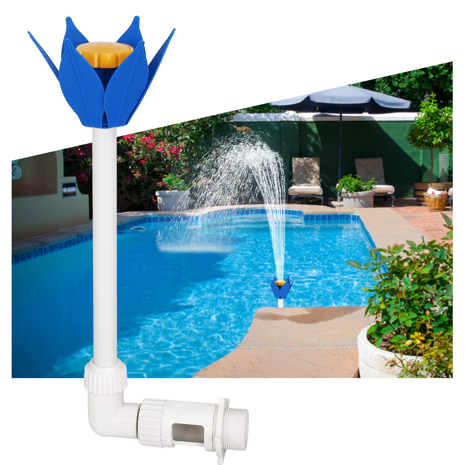 Pool Flower Fountain for Above Ground Inground Pools, Outdoor Swimming Pool Waterfall Fountain Pool Sprinkler Aerates for Fresh Pool Water, Pool Spray Device for Yard Garden Pond Decor