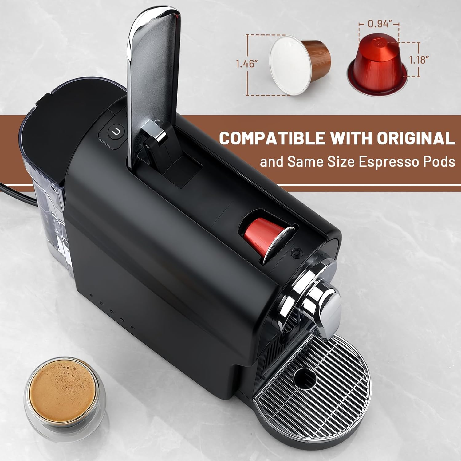 Mini Espresso Machine for Nespresso Original Pods, 20 Bar High Pressure Pump for Espresso and Lungo, One-Touch Operation, 22oz Removable Water Tank