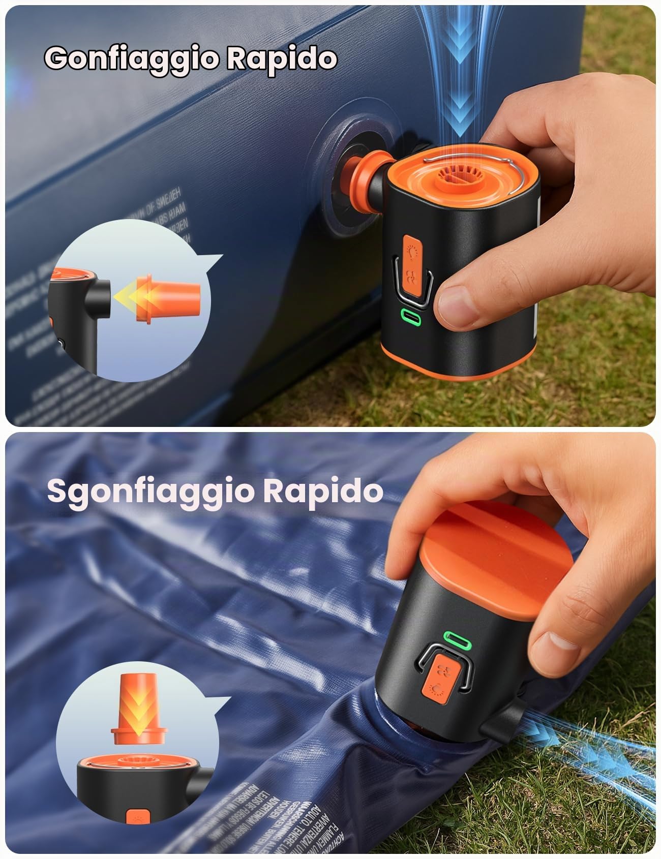 JOYROOM Pompa Elettrica Compatta per Materasso Gonfiabile con Luce da Campeggio, 4,8kPa Ricaricabile Pompa per Materasso Gonfiabile con 3600 mAh, 6 Ugelli per Cuscini Gonfiabili, Sacchi Sotto Vuoto