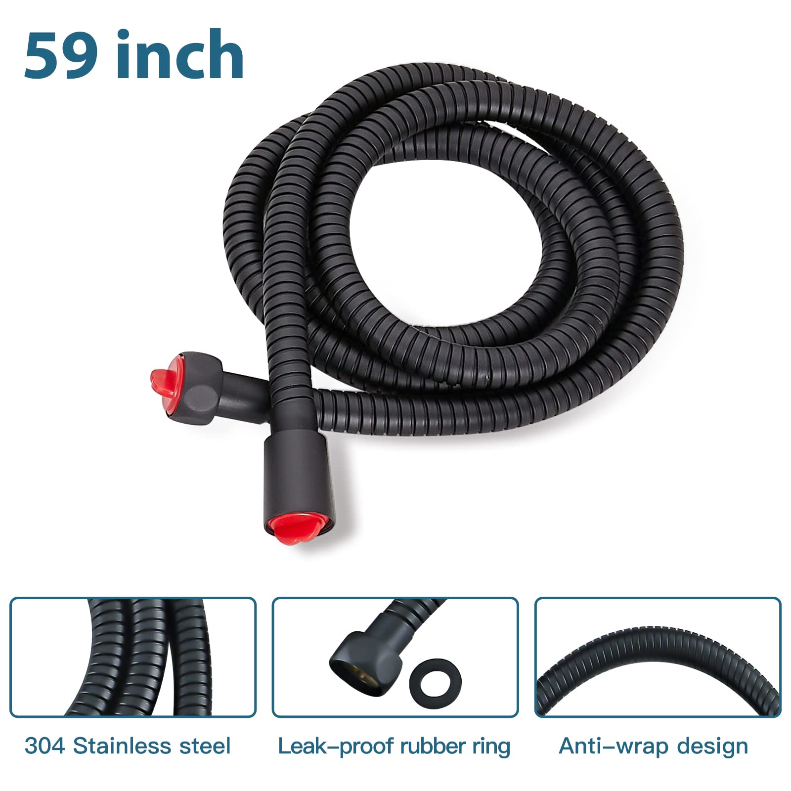 Ducha de Mano Cuadrada de Bronce aceitado SUS304 de Acero Inoxidable de Alta presión con Conector de Pared, Soporte de Ducha y Manguera de Ducha Flexible de 60 Pulgadas.