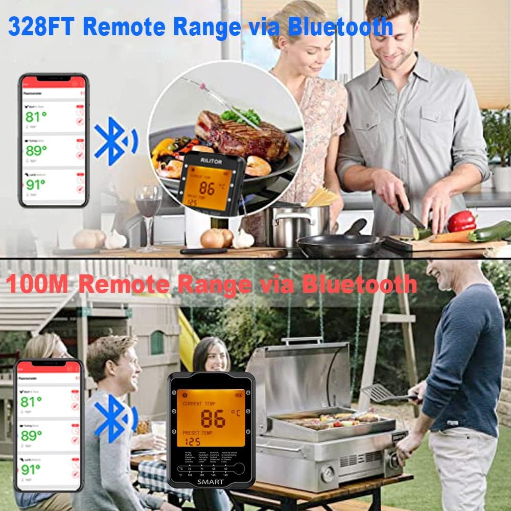 review Rilitor Bluetooth Meat Thermometer, Wireless Meat Thermometer for Smoker Oven, Digital BBQ Thermometer for Grill, Smart Meat Thermometer (4 Probe)