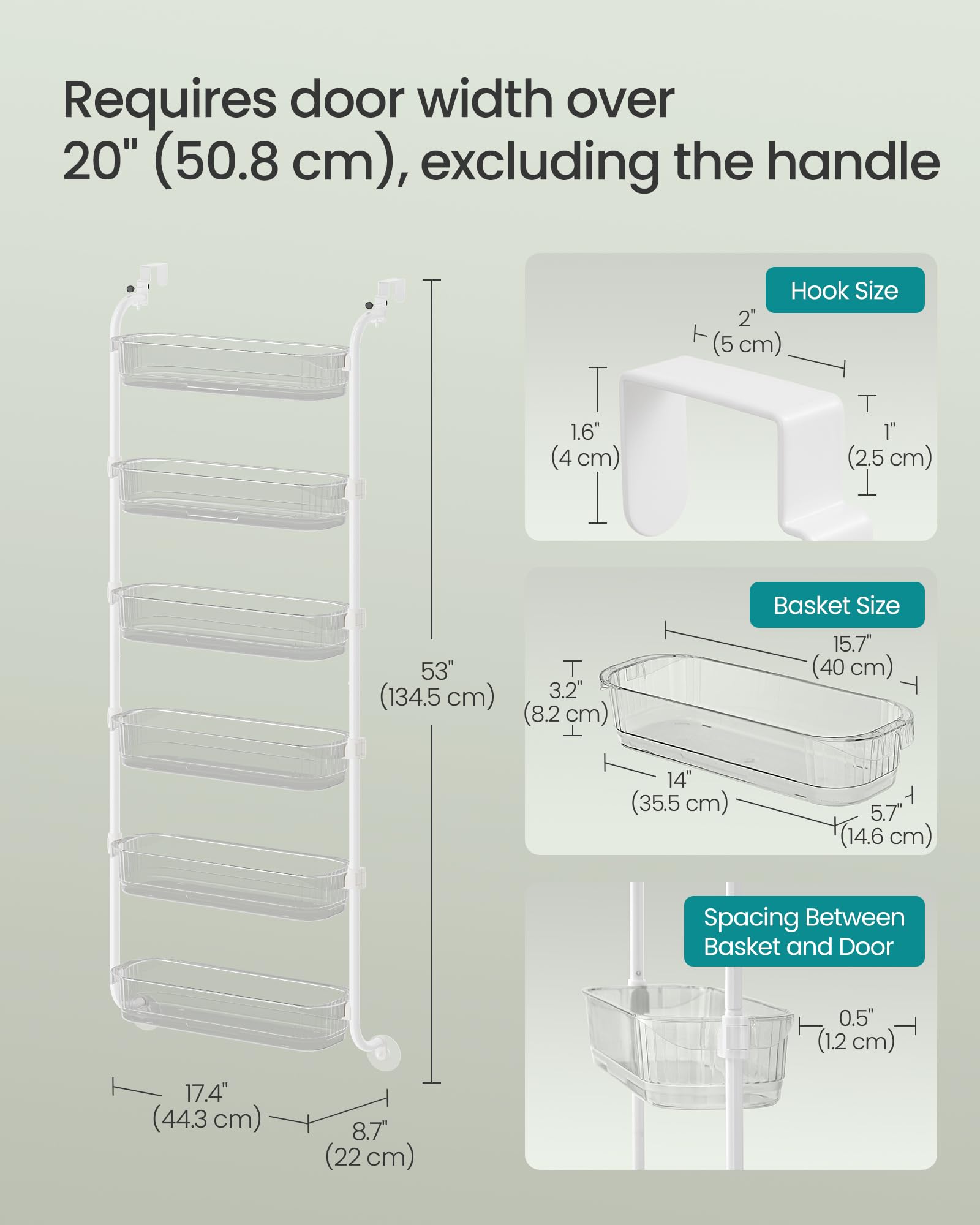 SONGMICS UKCS046WG01 - Organizador de despensa de cocina de 6 niveles con cestas altas ajustables, estante colgante para especias, para dormitorio, baño, lavandería, transparente