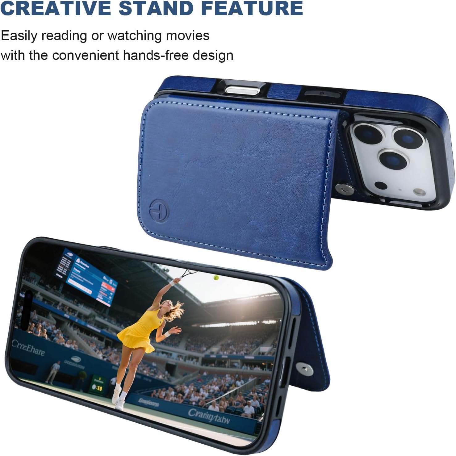 ONETOP Compatible with Magsafe for iPhone 17 Pro Wallet Case with Card Holder, PU Leather Kickstand RFID Blocking Case, Double Magnetic Clasp and Durable Shockproof Cover 6.3 Inch (Blue)