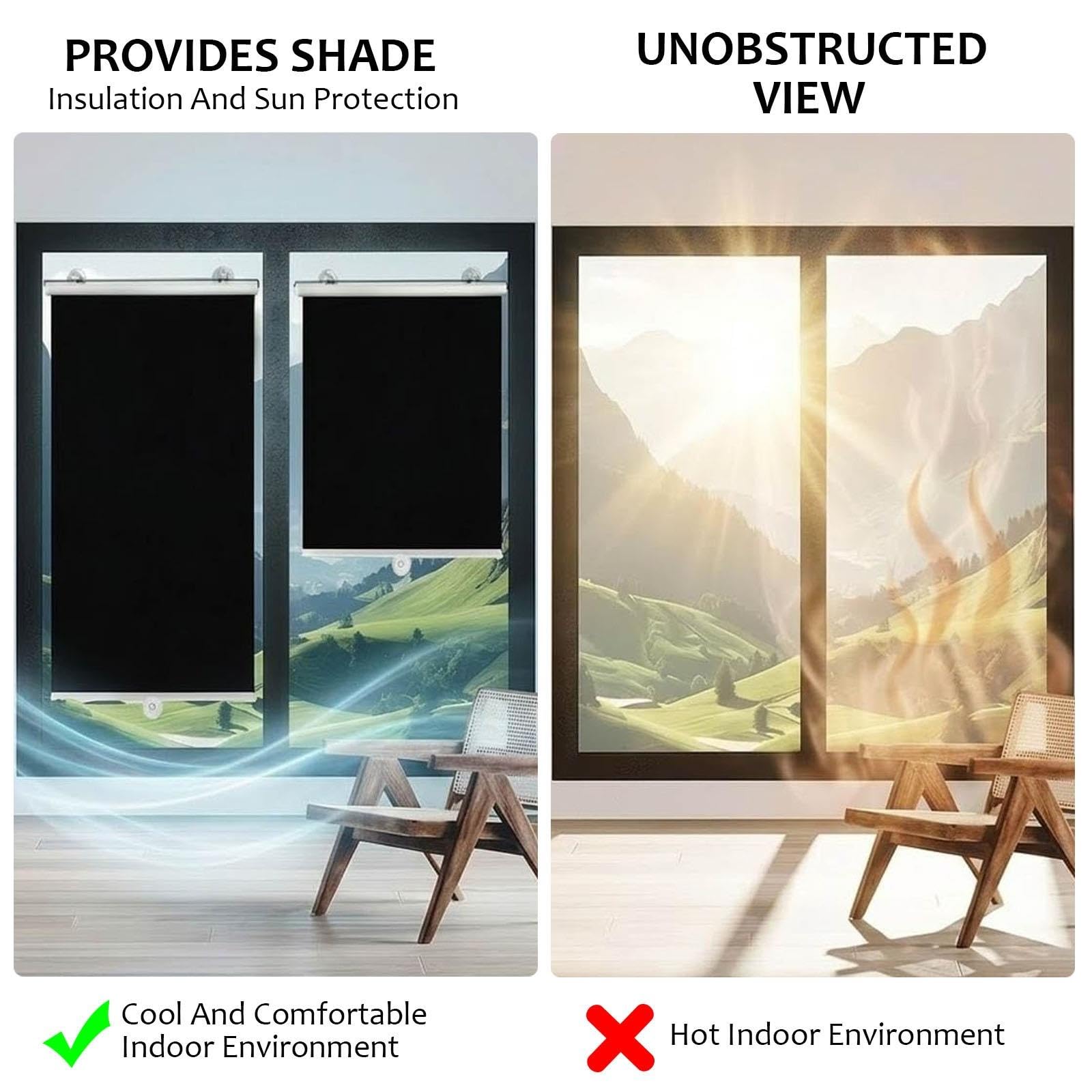 Persianas Enrollables Opaca Sin Taladrar, Cortinas Privacidad para Ventanas