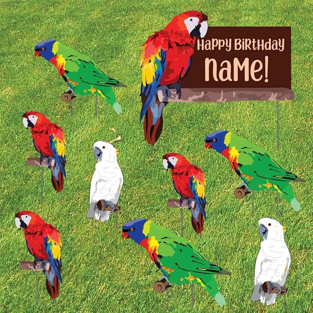 VictoryStore Tropical Birthday Party Supplies: Custom Parrot Birthday Yard Decorations 9pcs Includes stakes