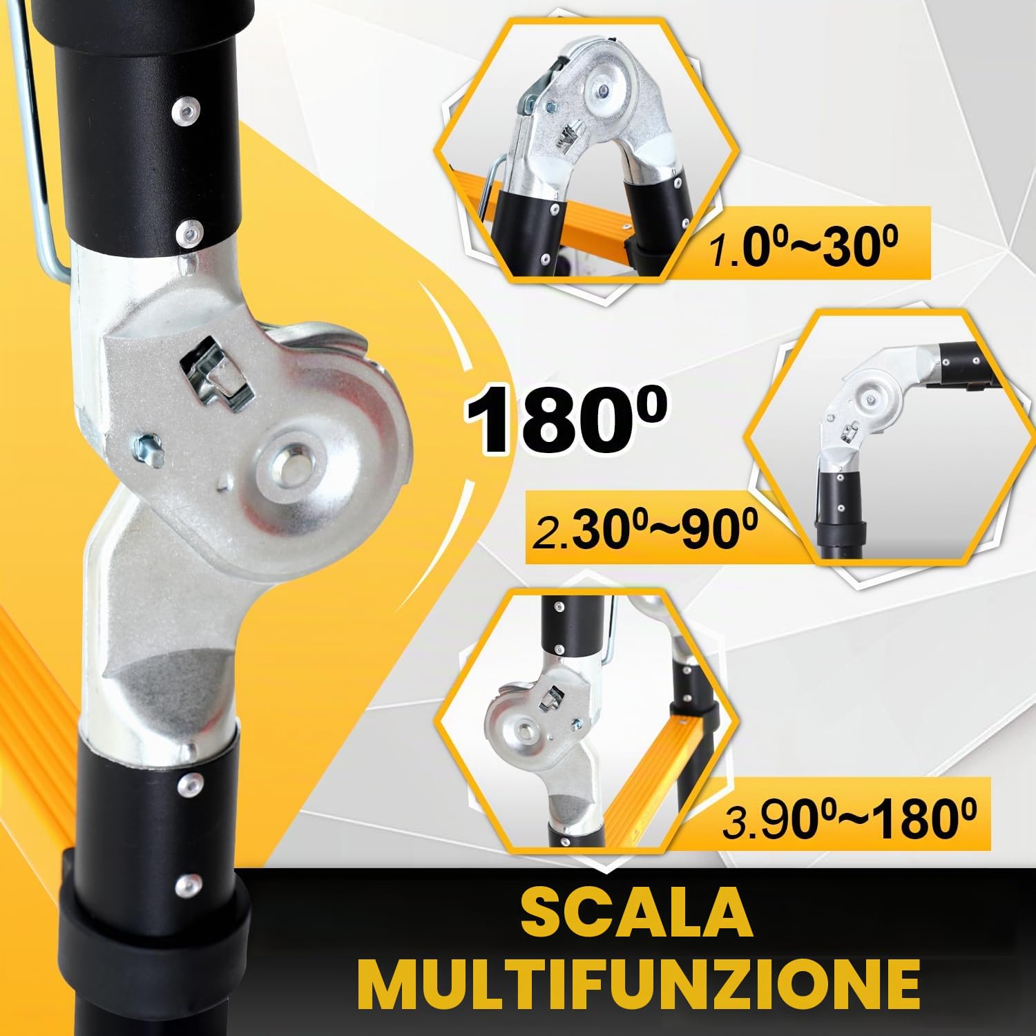 Ikodm Scala telescopica pieghevole in alluminio 5 m, scala alluminio telescopica antiscivolo, scala multiuso in alluminio, portata 150 kg, colore nero e giallo