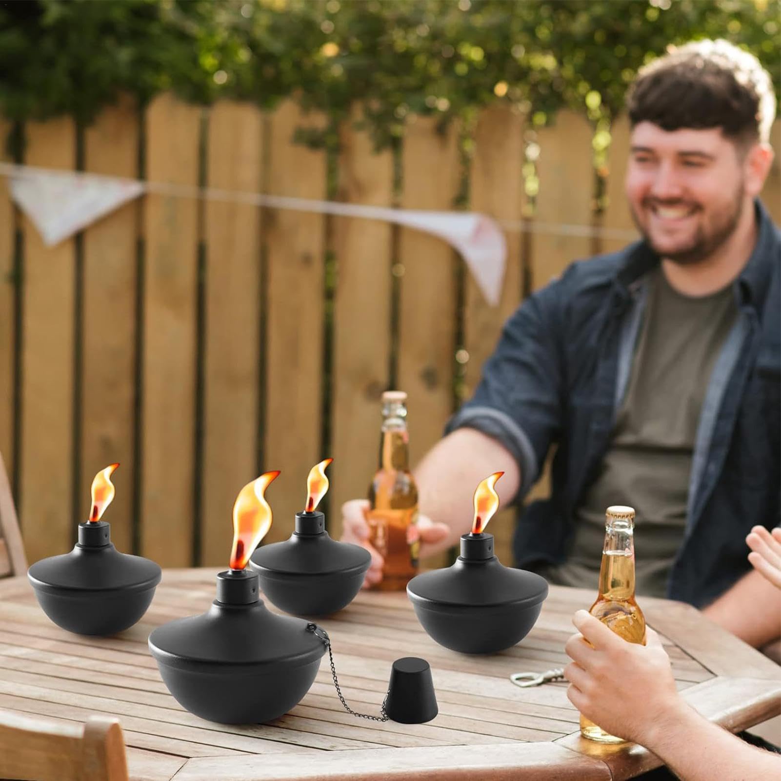 4 Torches à Huile Rechargeables En Métal Avec Noyau Fibre De Verre - Éclairage Jardin Extérieur
