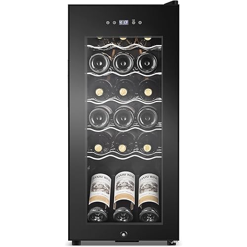 Wine Cooler Refrigerator 18 Bottles, Small Wine Fridge Mini Wine Fridge Countertop with Glass Door Wine Cellars for Red Wine, Champagne, Dry White Wine, Sparkling Wines