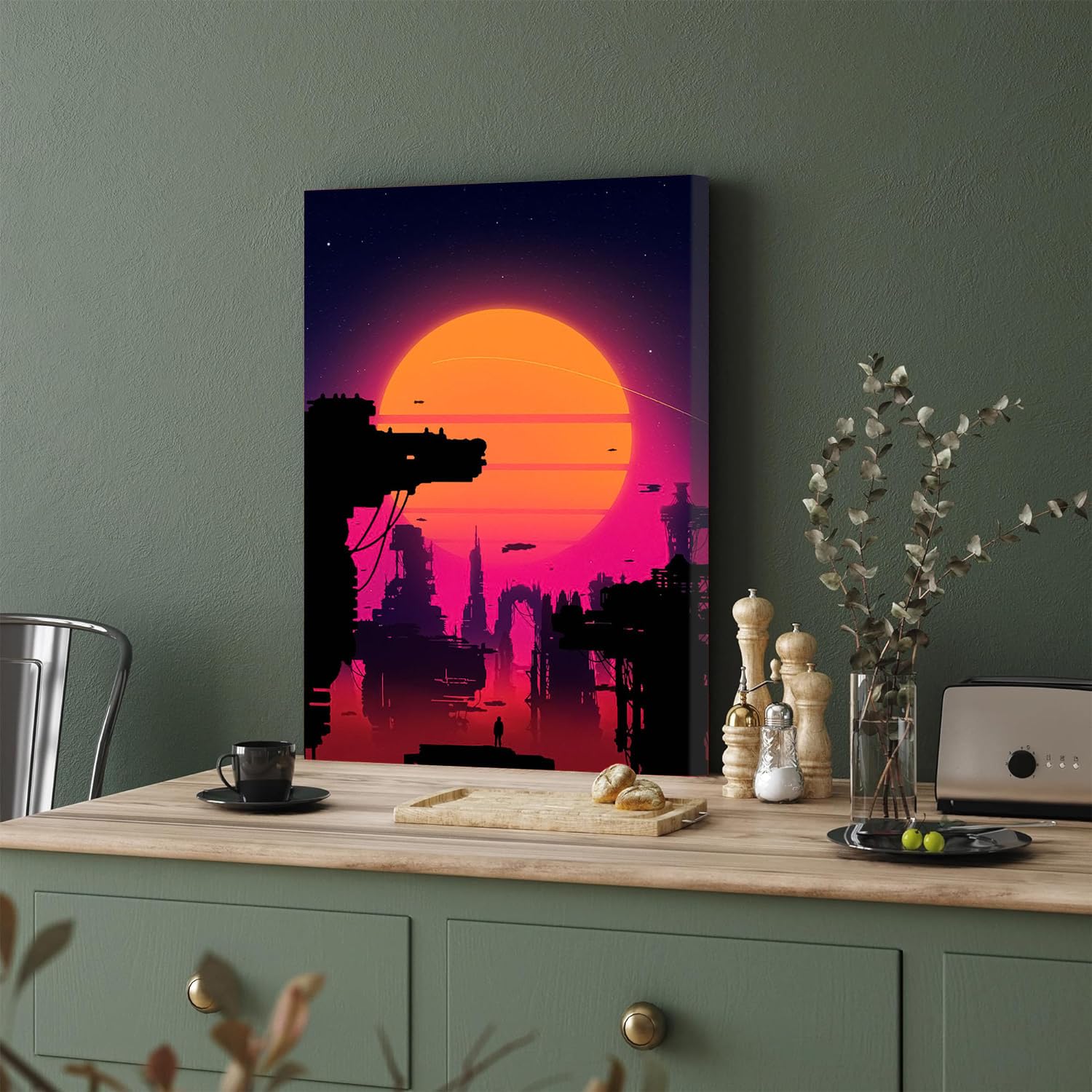 GADGETS WRAP Canvas Gallery Wrap Framed for Home Office Studio Living Room Decoration (11x17inch) - Cyberpunk City