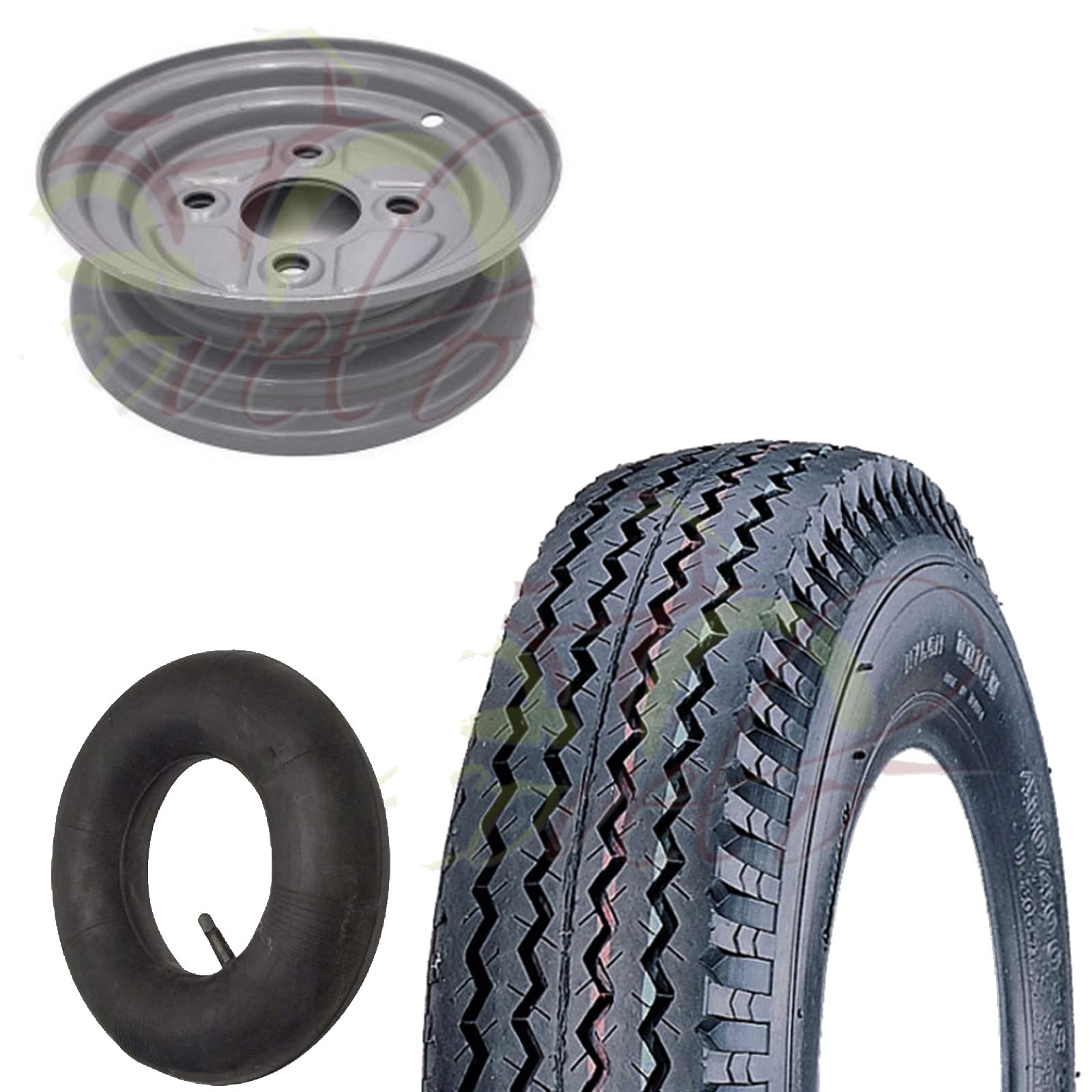 ECOVELO COMPATIBILE CON PNEUMATICO 4.00-10 + CERCHIO DA 10 ATTACCO FIAT 58X98 + CAMERA D’ARIA X RUOTE CARRELLO RIMORCHIO APPENDICE